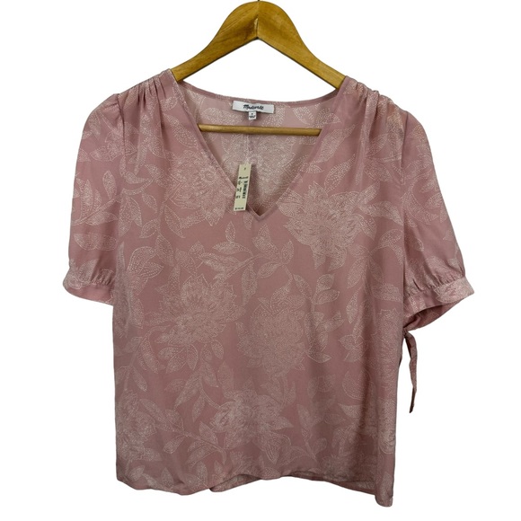 * Madewell 100% Silk V-Neck Tie-Sleeve Top in Pindot Blooms NWT $110 Dainty - Picture 13 of 14